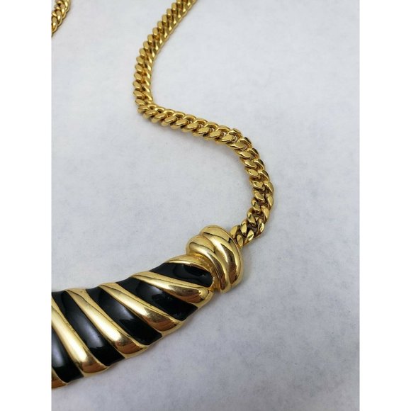 Gold Tone and Black Enamel Bib 18" Long Necklace by Angel Company - Picture 2 of 5